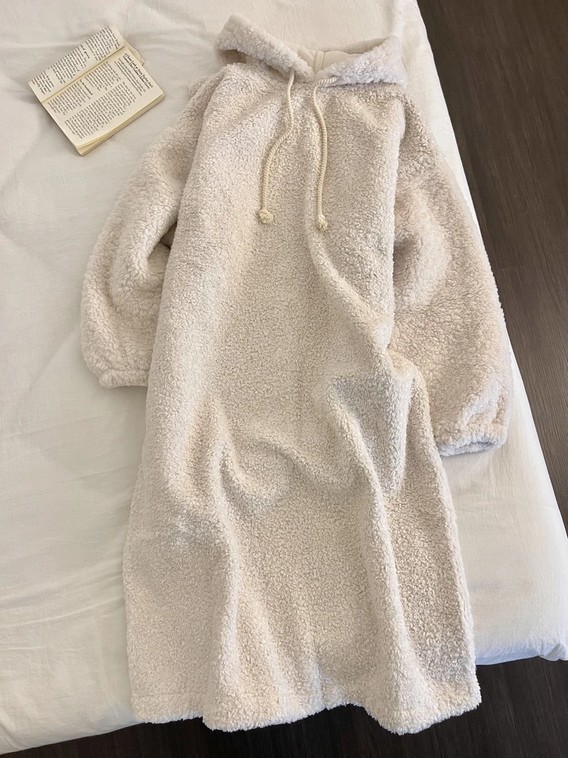 【DMXJ大梦想家】韩系简约纯色珊瑚绒睡裙女秋冬新款保暖家居服睡袍