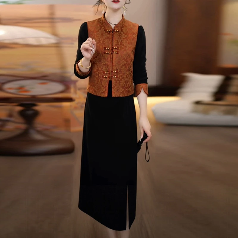 星空精纺入秋穿搭女装2025春秋季新款中式国风套装两件套连衣裙子