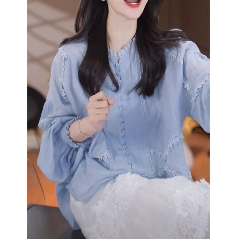 2025春季新款时尚小众法式宫廷风设计感刺绣上衣宽松显瘦长袖小衫
