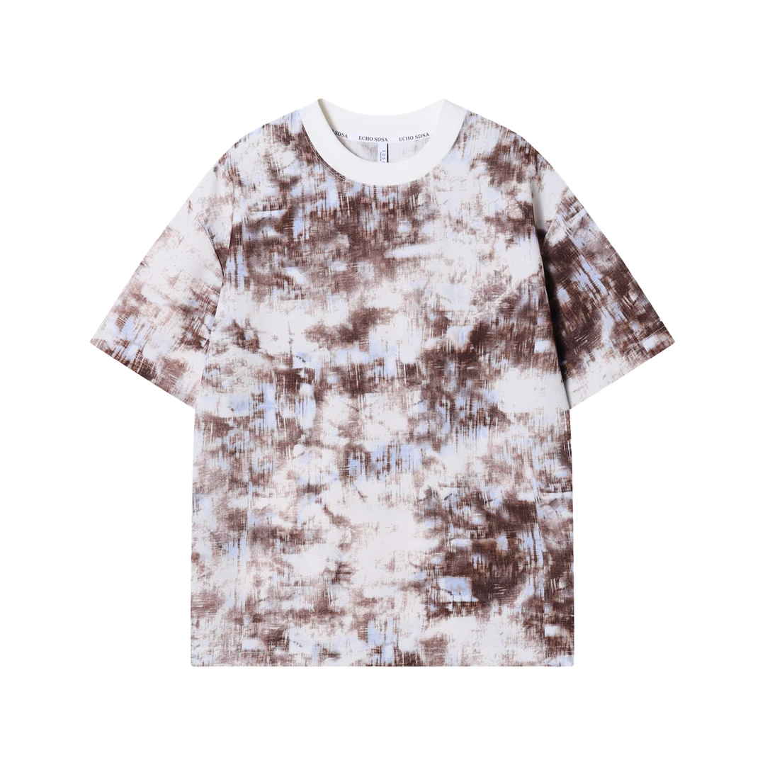 T1509夏季新款时尚扎染百搭男士短袖潮流休闲宽松上衣百搭针织T恤