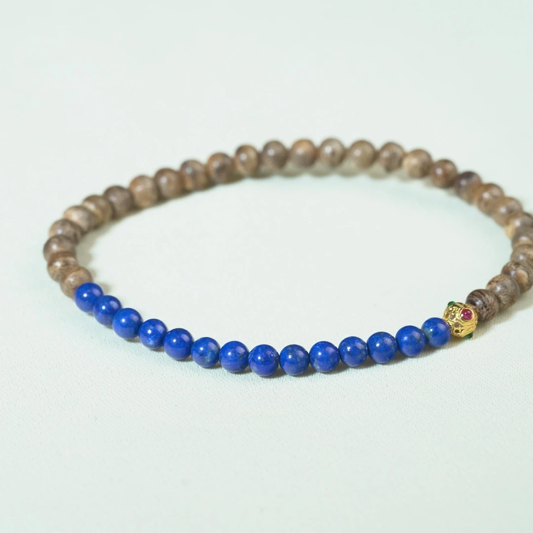 沉香圆珠配青金石手串【古珠精选】HYJXD240731010