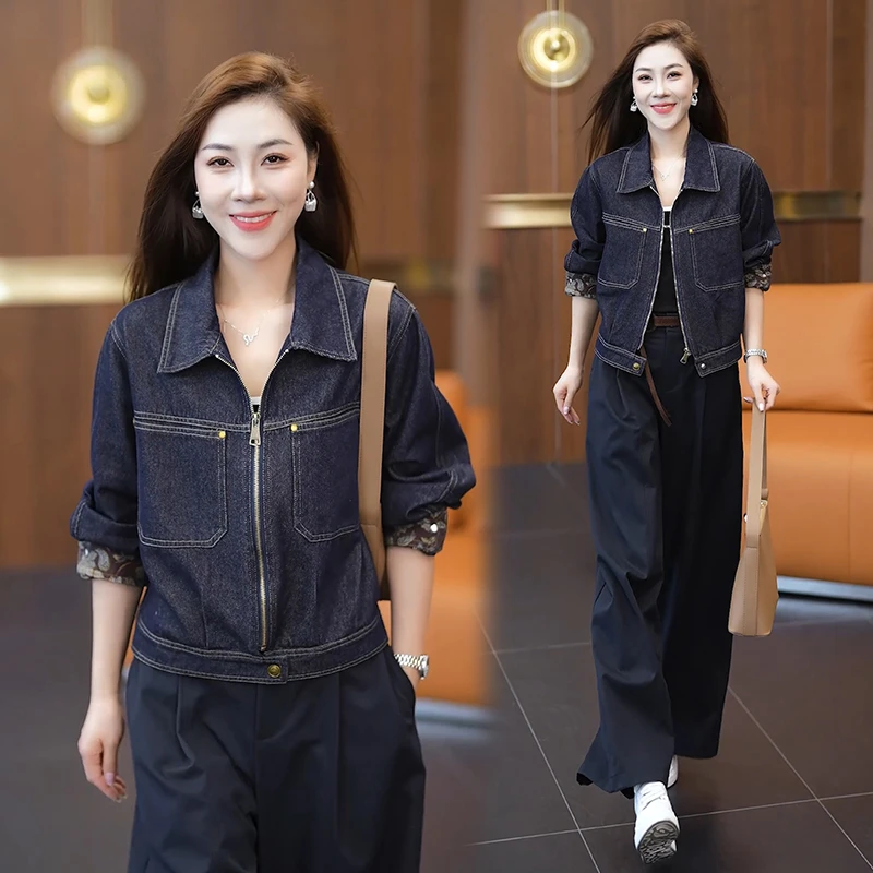 春秋短外套翻领长袖显瘦2025秋季新款时尚韩版透气设计感牛仔衣潮