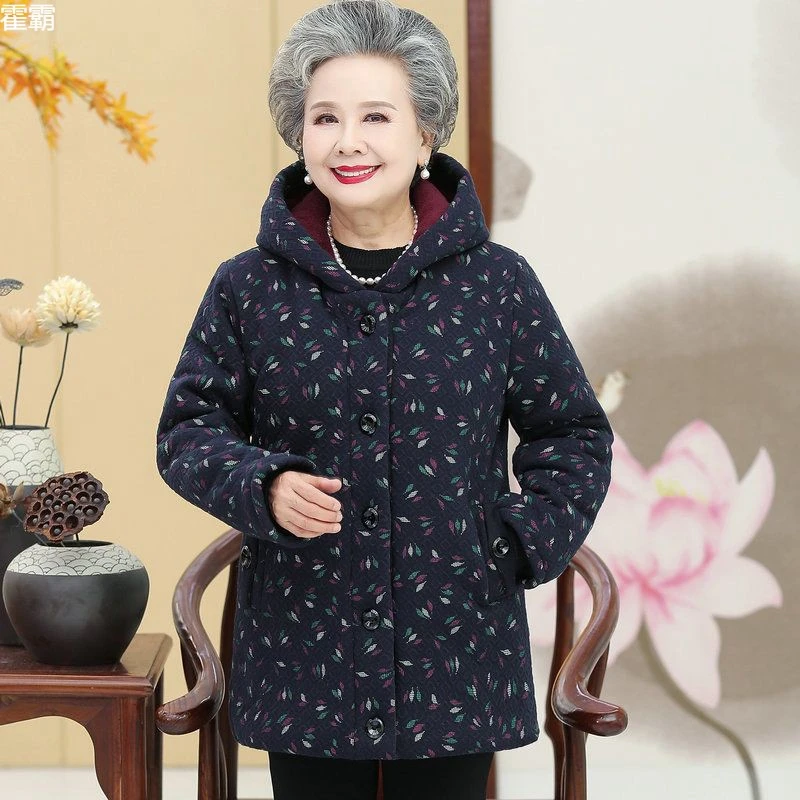 奢华高档冬季女装中老年奶奶款长款连帽加绒加厚时尚保暖棉服女装