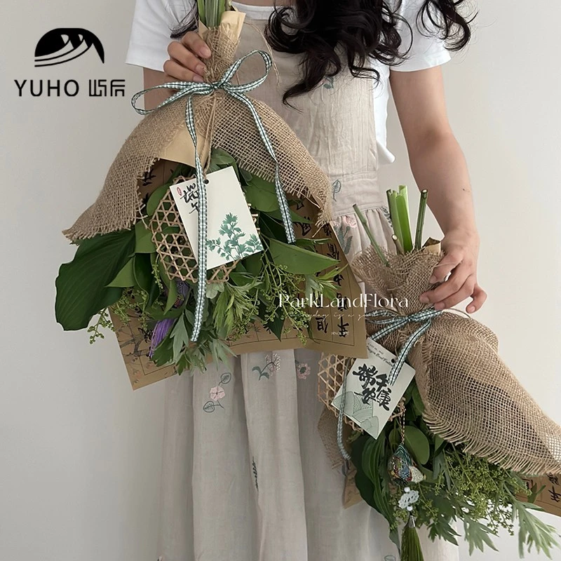 屿后 端午节麻布复古面料艾草包装亚麻布艺花店装饰diy门窗挂饰品
