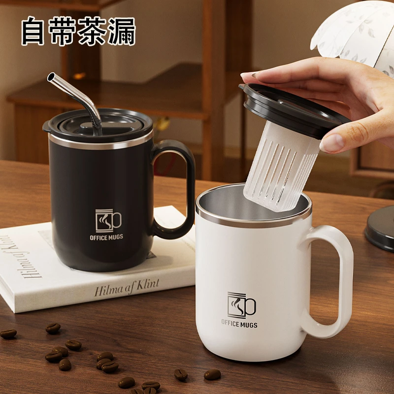 不锈钢办公室水杯男茶杯杯子男生泡茶马克杯带盖泡茶杯咖啡杯男士