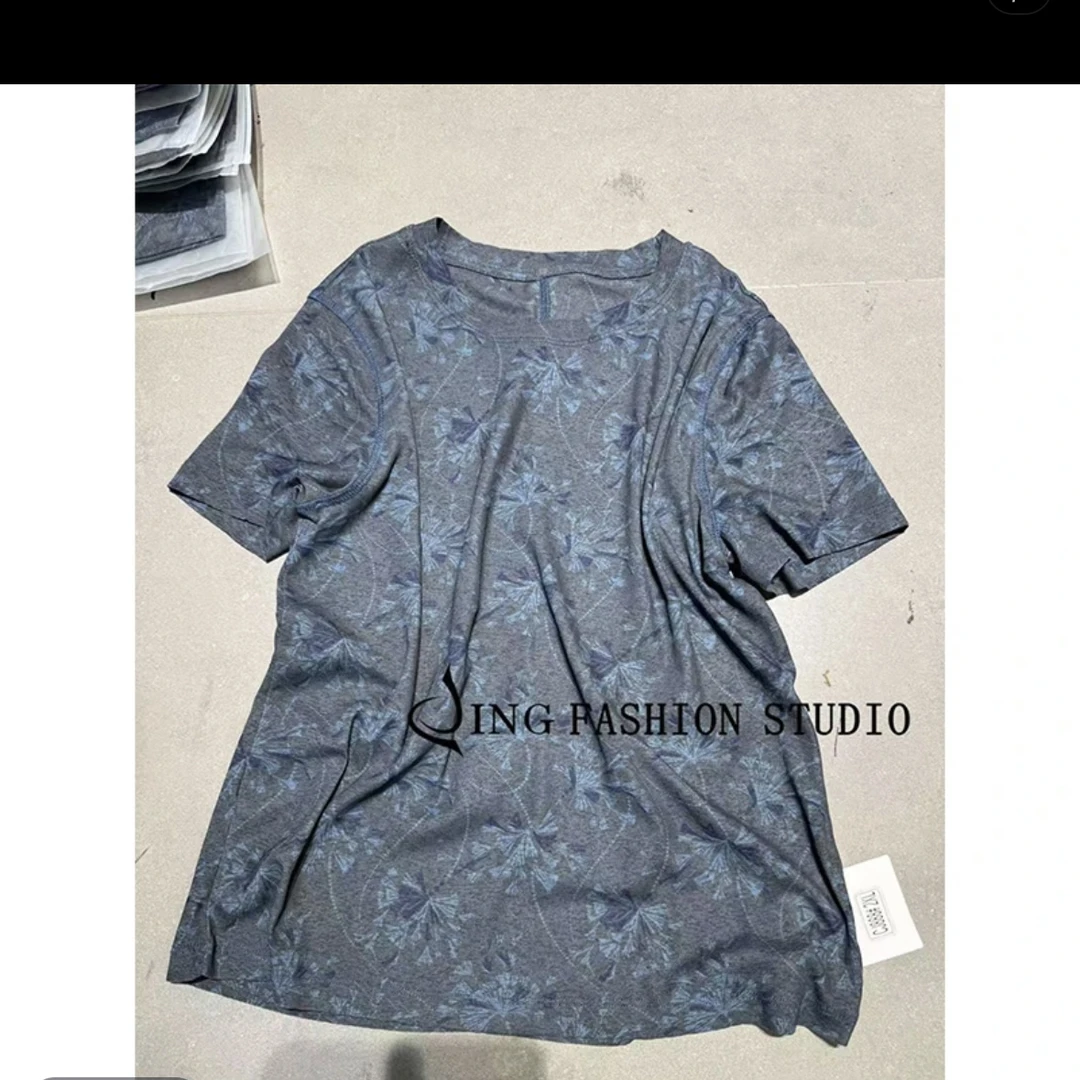 《100分纱T》夏季高级印花T时尚潮流小衫休闲短袖女装打底圆领上衣