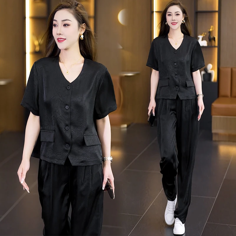 时尚套装夏季宽松休闲风气质减龄轻职风洋气港风百搭显瘦两件套