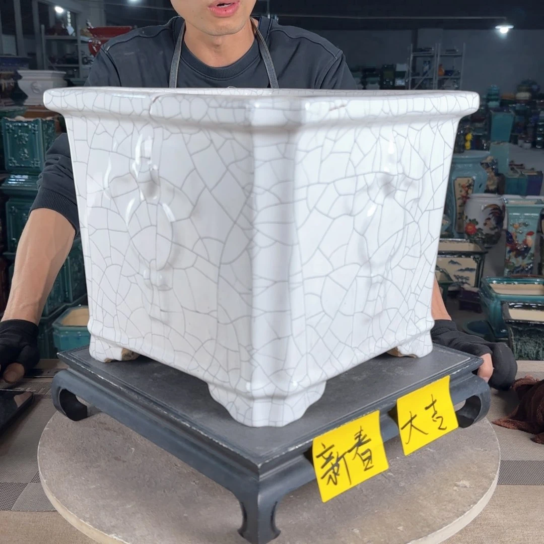 一风堂石湾花盆。高温裂瑕疵