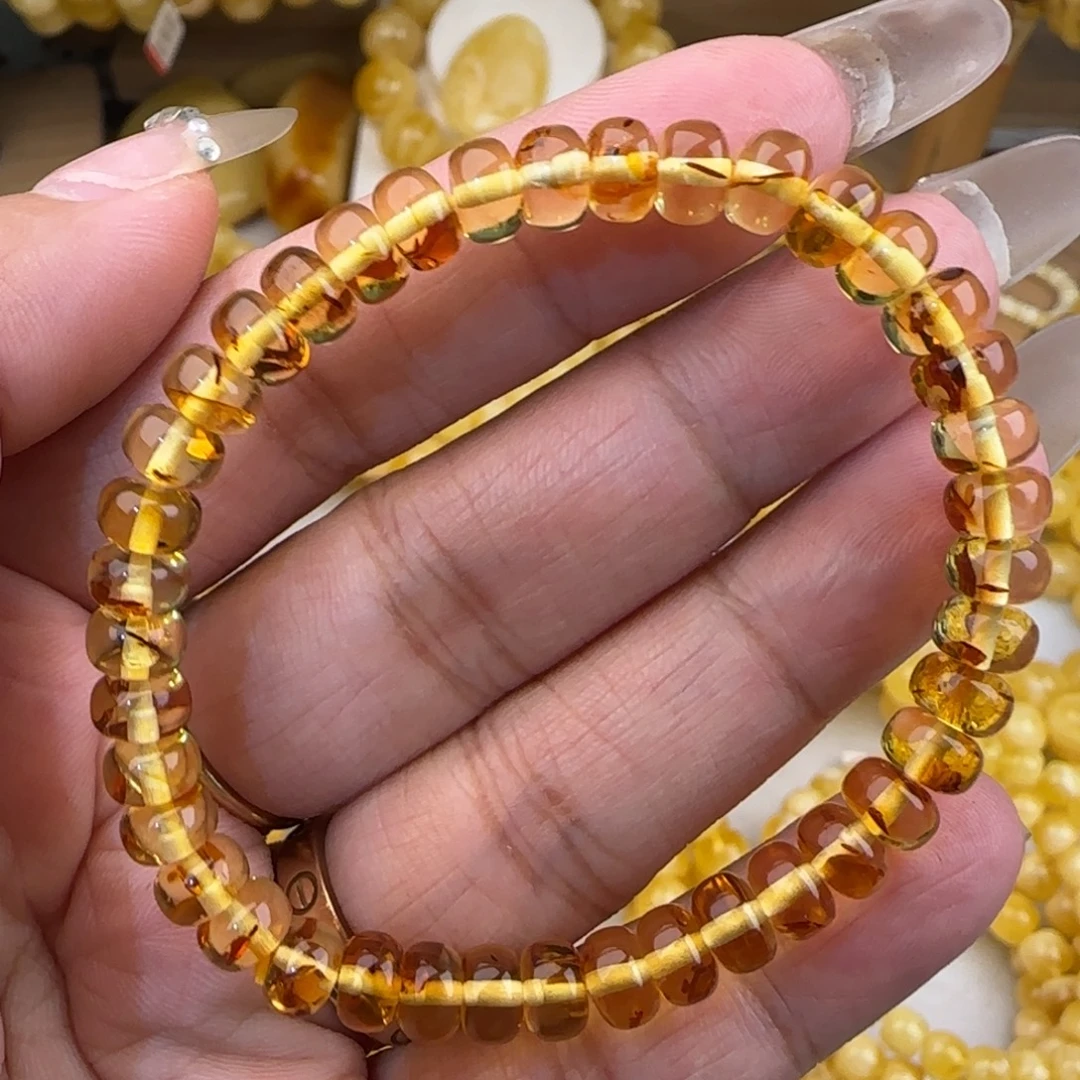 蜜蜡未镶嵌手链花珀算盘珠手串