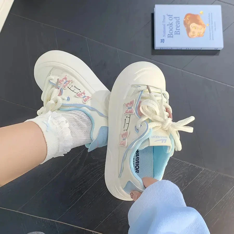回力蓝粉蝴蝶小白鞋女2025新款百搭学生面包鞋厚底休闲韩版板鞋女