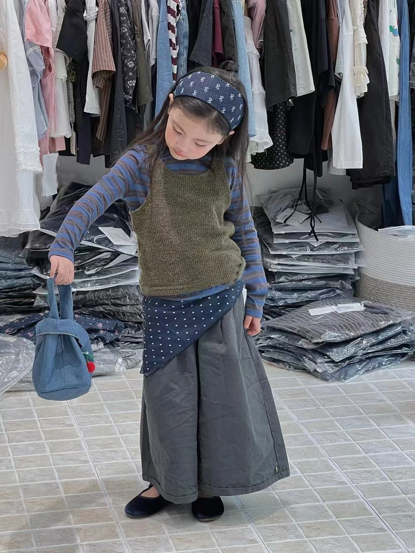 女童套装2025新秋季儿童百搭条纹长袖上衣洋气女孩休闲阔腿裤潮