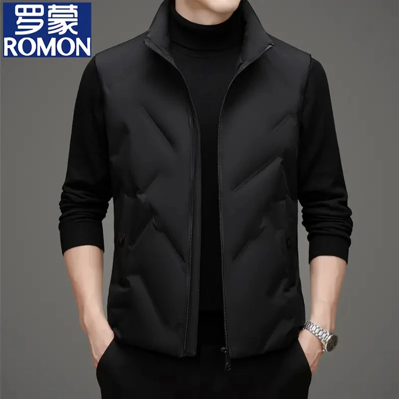 【鸭绒】罗蒙秋冬季新款羽绒休闲马甲男士时尚潮流保暖高档坎肩