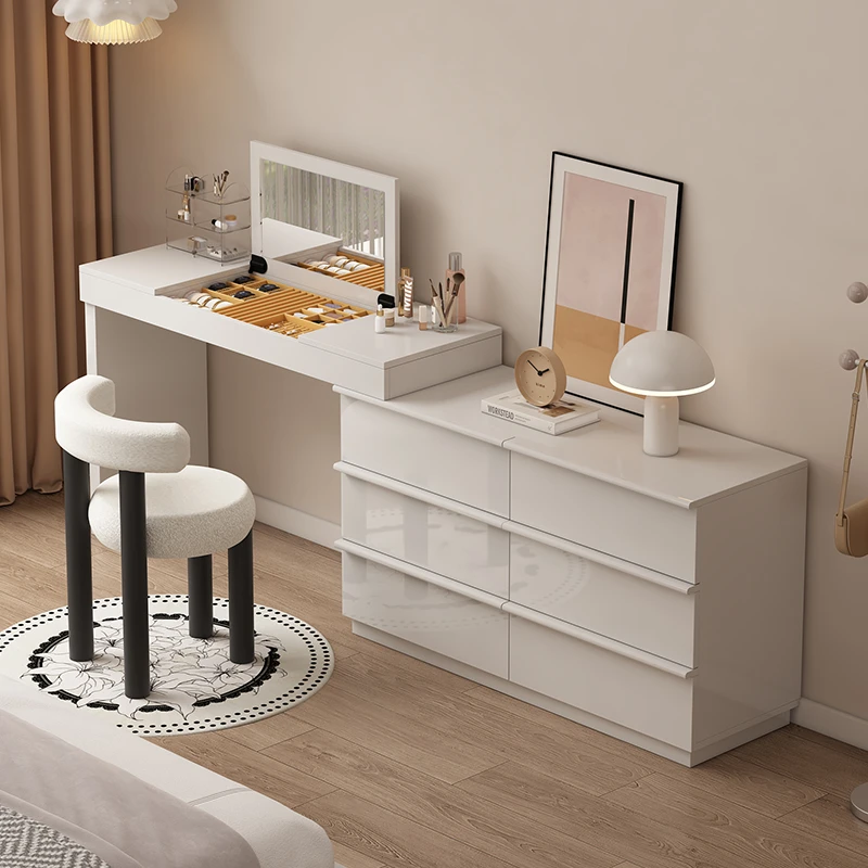 2025新款轻奢风梳妆台斗柜一体实木化妆桌卧室家用化妆台