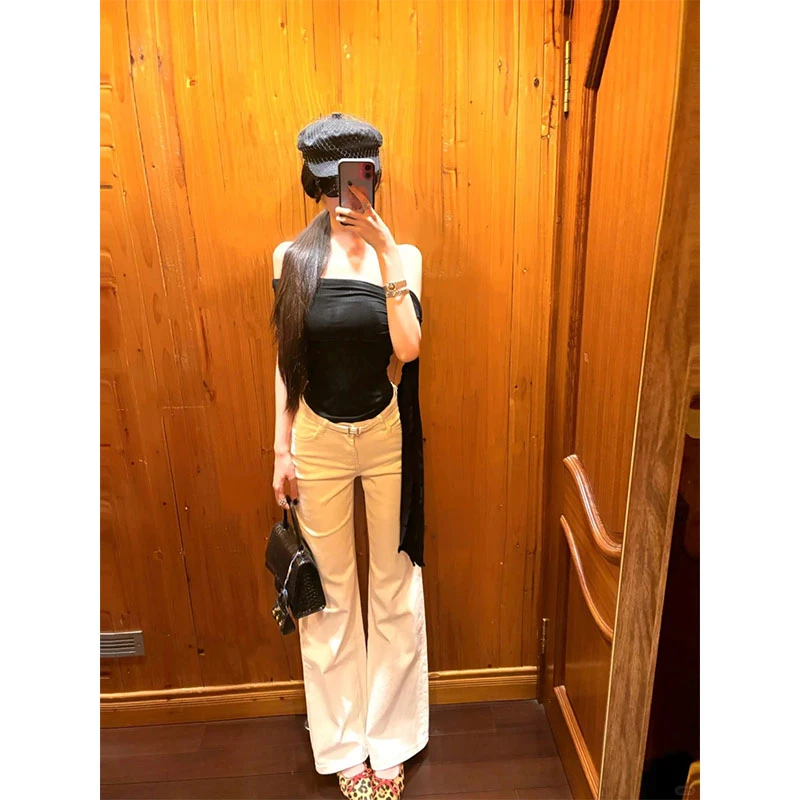 夏季新款修身显瘦设计感简约小众露肩上衣休闲简约时尚直筒长裤女