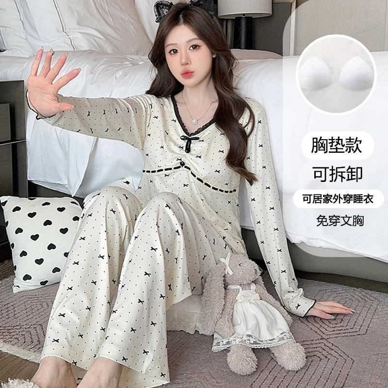 带胸垫睡衣女春秋高级感女款爆款新款薄款网红家居服套装2027