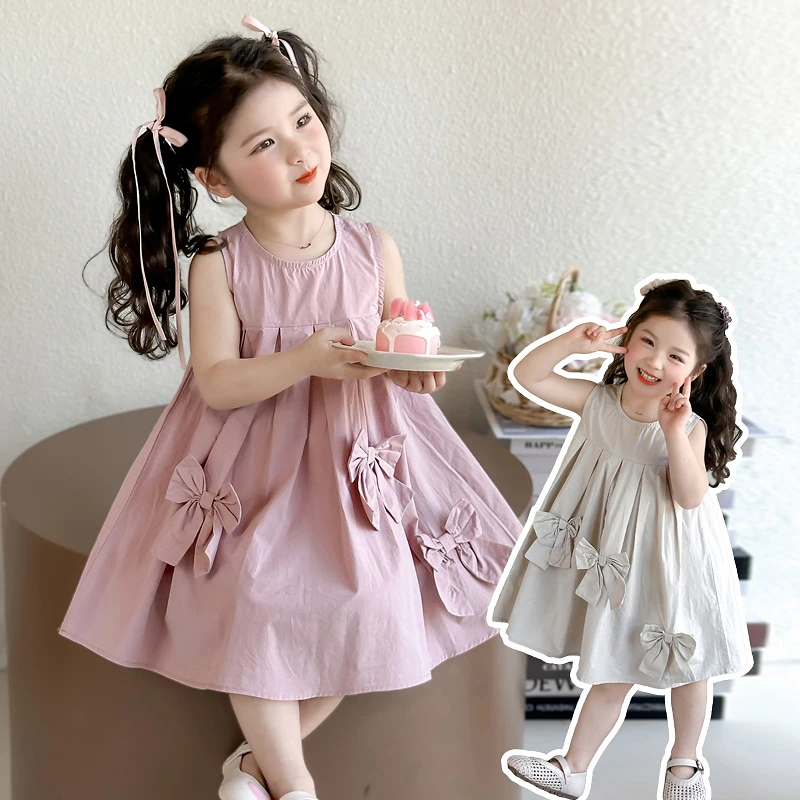 女童夏季韩版时尚连衣裙女宝宝洋气时髦小裙子儿童甜美蝴蝶结夏装