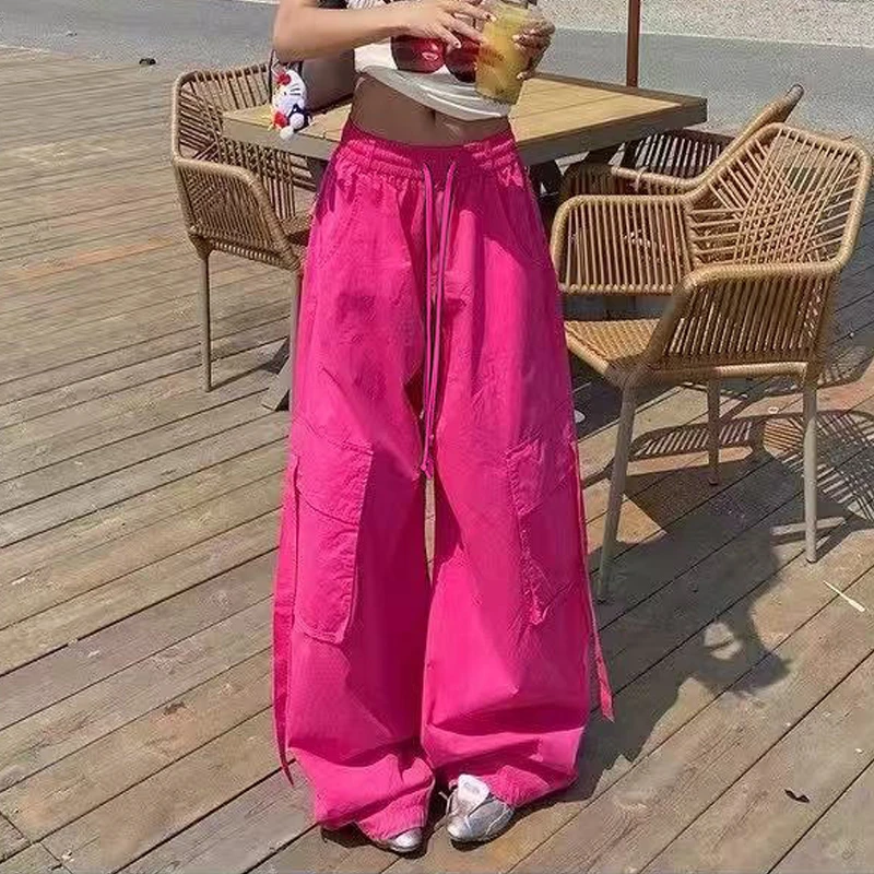 美式辣妹工装裤棉质的女款夏季宽松直筒裤薄款凉感阔腿裤伞兵裤潮