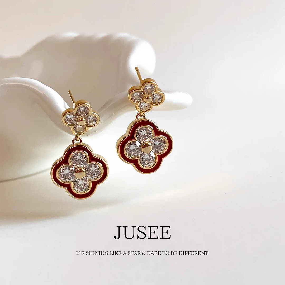 合金锆石耳饰 新疆包邮【sp615】红色系亮钻耳钉