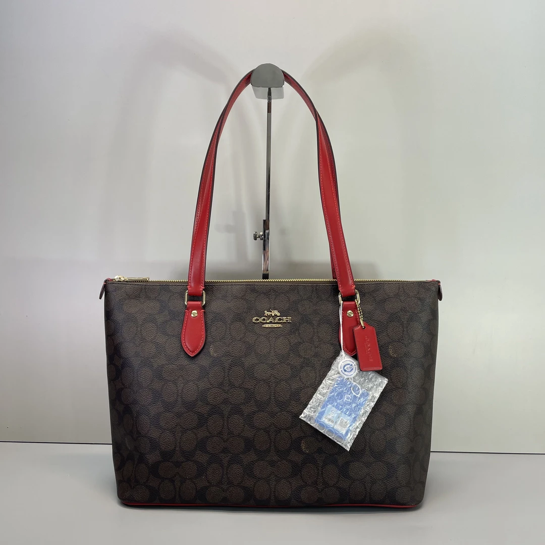 99新 COACH/蔻驰 小林/新款红拼老花托特包36*25*15cmSB022412