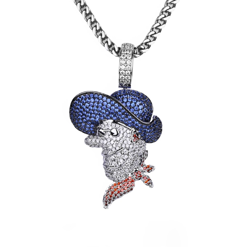 黄铜锆石吊坠 欧美卡通嘻哈吊坠项链男女个性满钻镶嵌锆石饰品