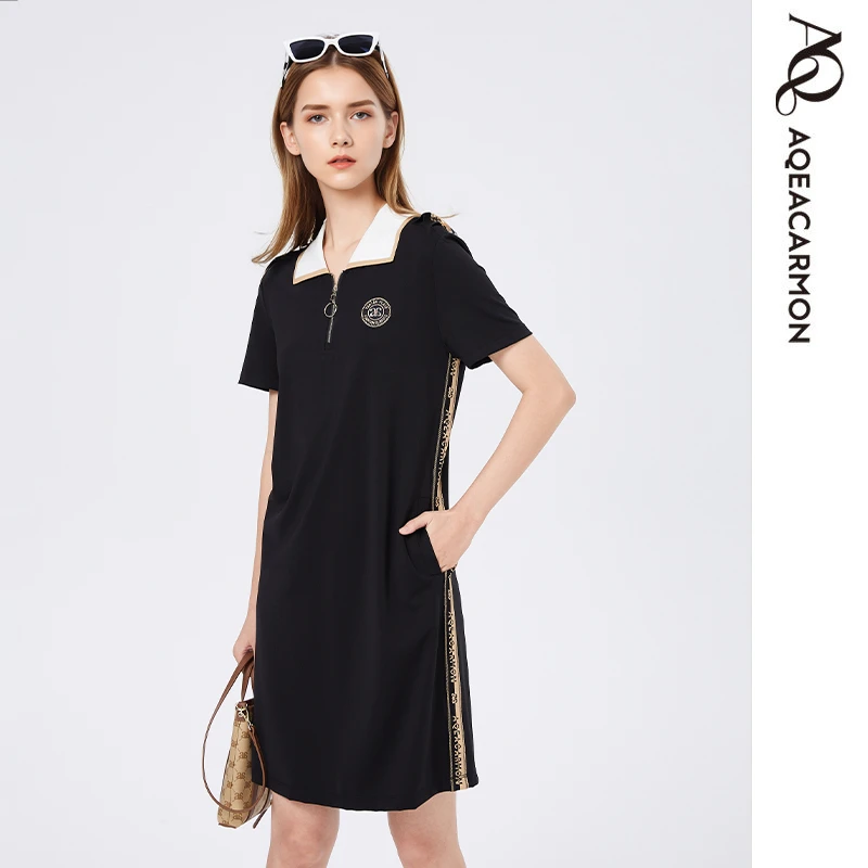 【粉丝专属】雅格上美 女士纯色POLO领A字裙连衣裙 A25CF69J31