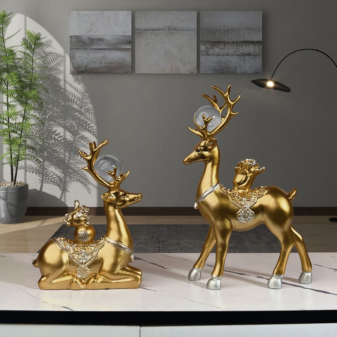 新中式福鹿工艺品高档家居酒柜电视柜摆件