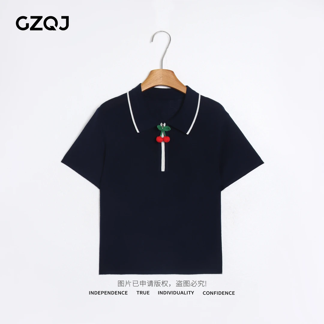 老琴私服 【樱桃少女】欧若风时尚简约Polo领短袖T恤女新款 3511