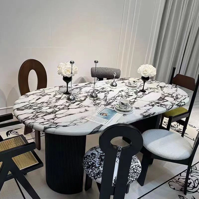 奶油法式大理石餐桌椭圆复古小户型餐桌椅简约现代家用轻奢饭桌