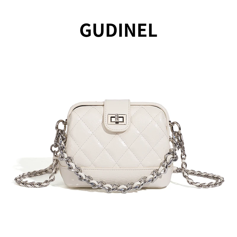 85021米白色2025新款时尚菱格链条手提包休闲单肩斜挎小包包