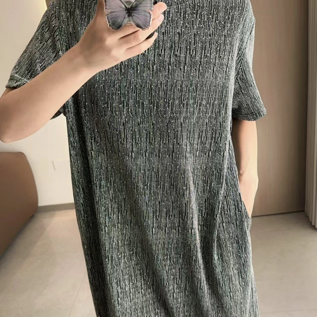 246306 夏季长裙休闲满钻银色连衣裙女