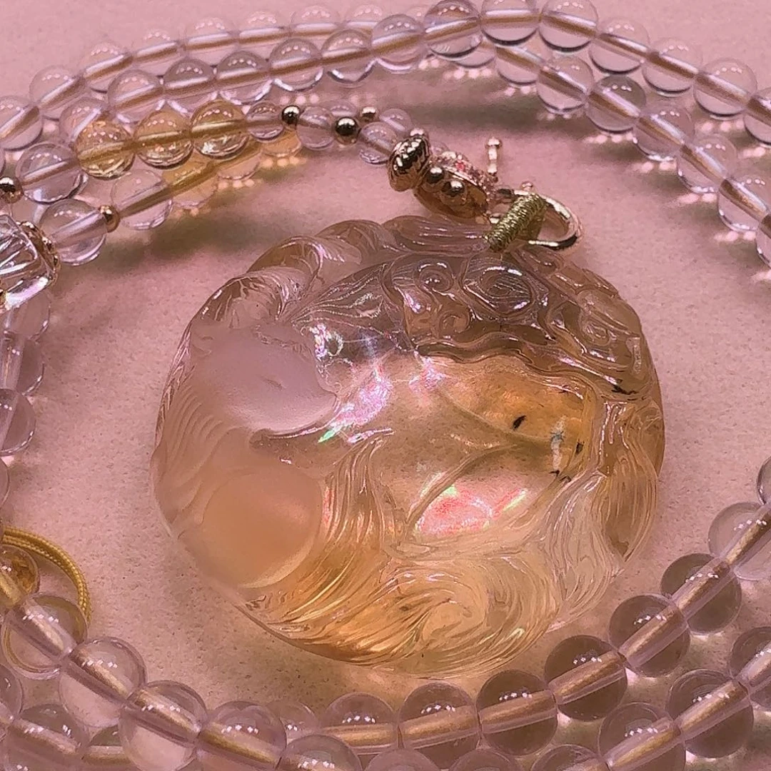 水晶颈饰未镶嵌天然水晶狐狐吊坠