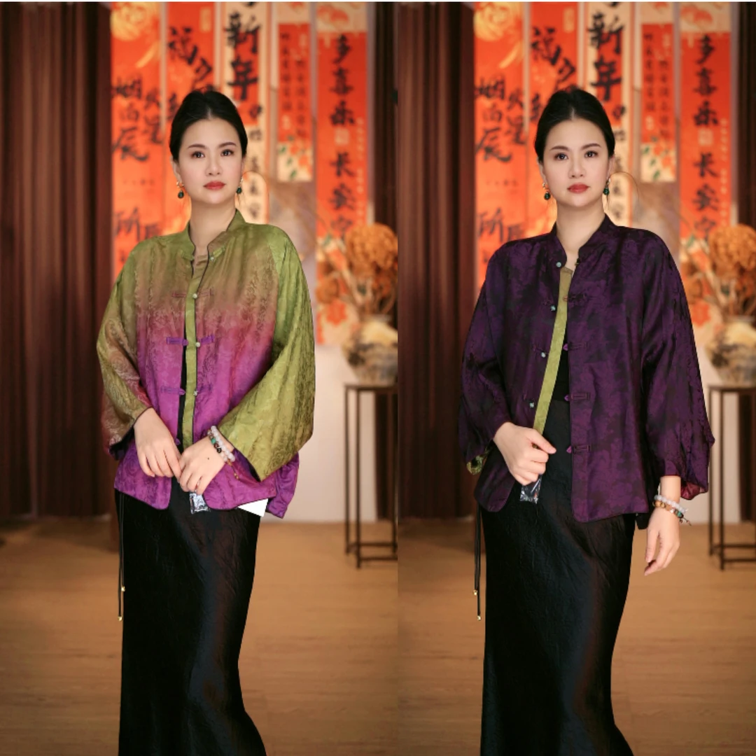 【25H480095外套】棱影扶苏香云纱渐变双色双面穿外套