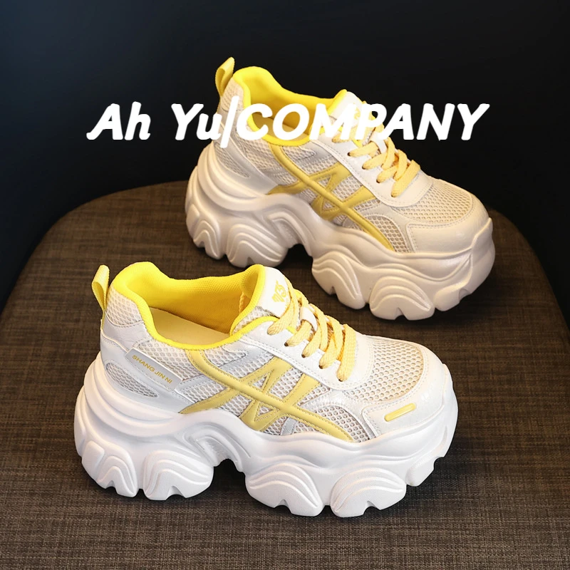 厚底内增高小个子网面透气老爹鞋女2025夏季松糕休闲鞋运动阿甘鞋
