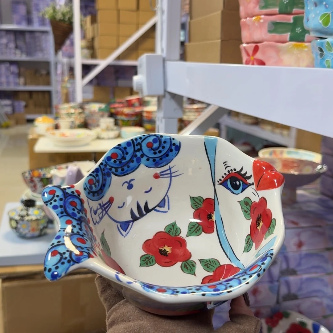 瓷7英寸猫鱼碗一只