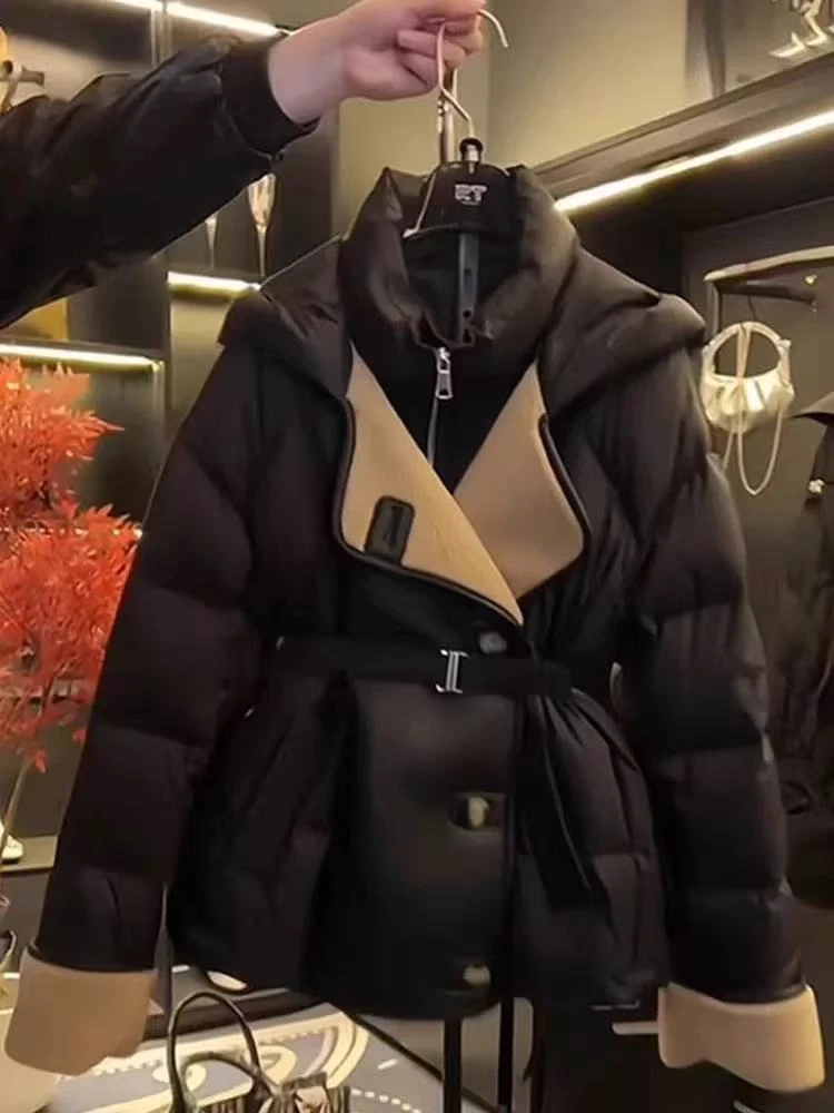 7861棉服女2025冬季新款小香风拼接设计感收腰显瘦面包服外套