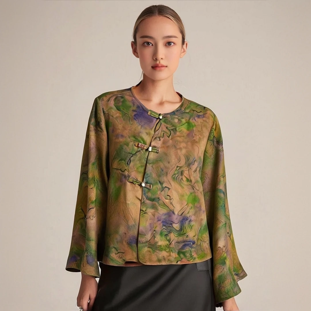 100%桑蚕丝香云纱设计款缺角上衣（多色）