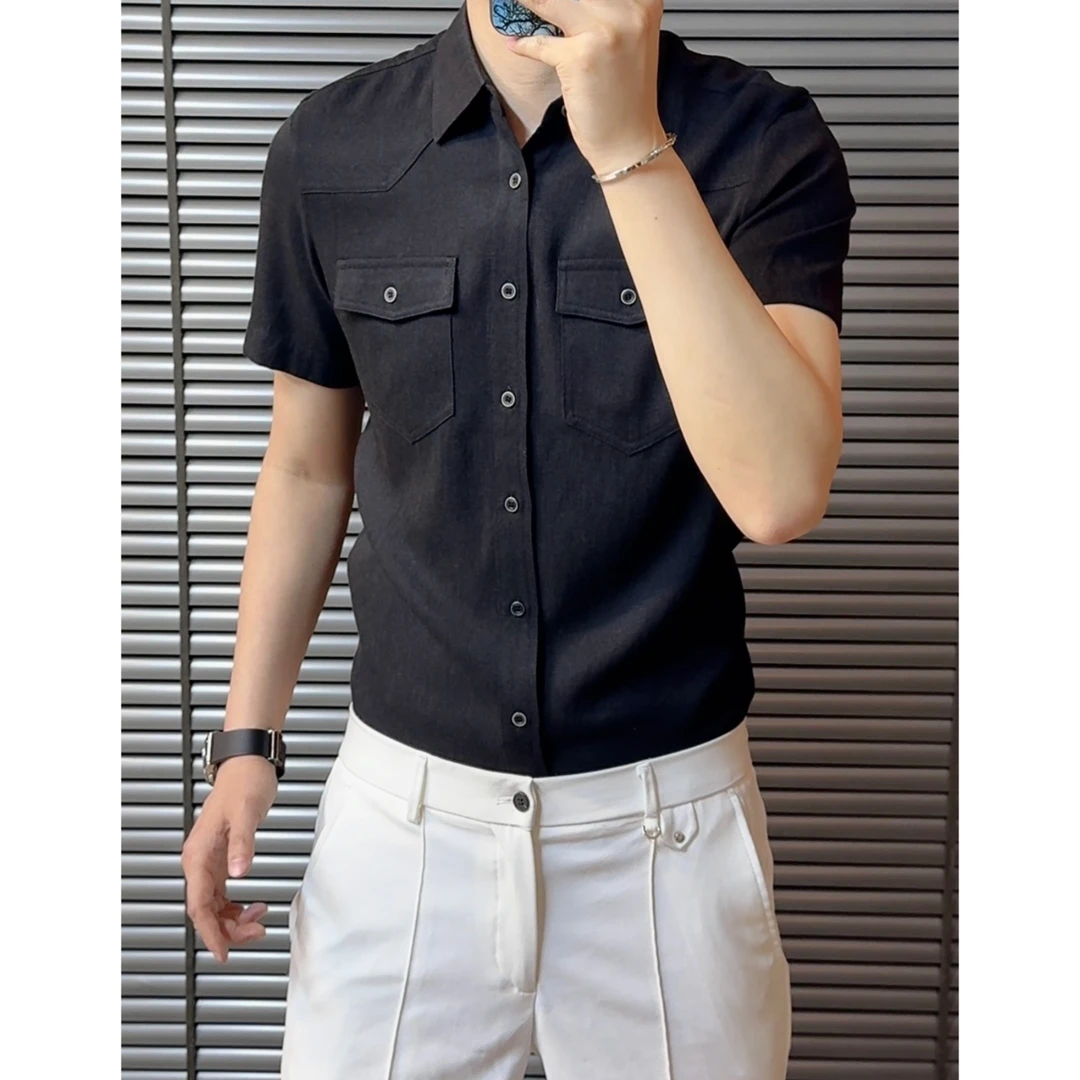 小雨男装｜8553夏季新品定制薄款纯色高级感时尚衬衫麻衫L