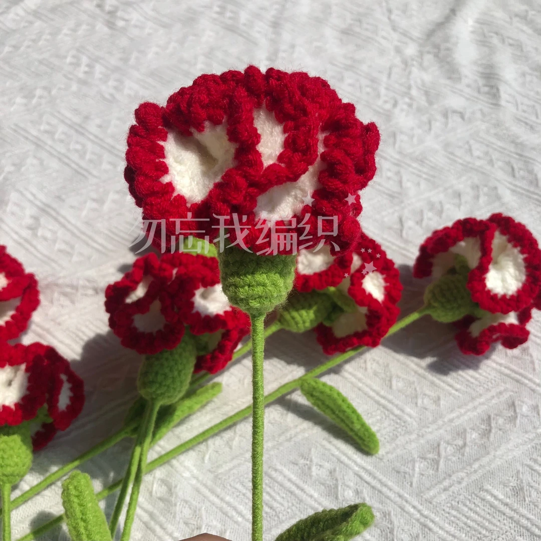 成品手工钩针编织康乃馨仿真花母亲节送礼自制毛线花束送妈妈长辈