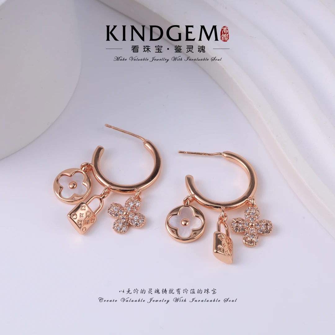铜合金锆石耳饰  KindGem 玫瑰金设计款时尚百搭耳环 C-36530