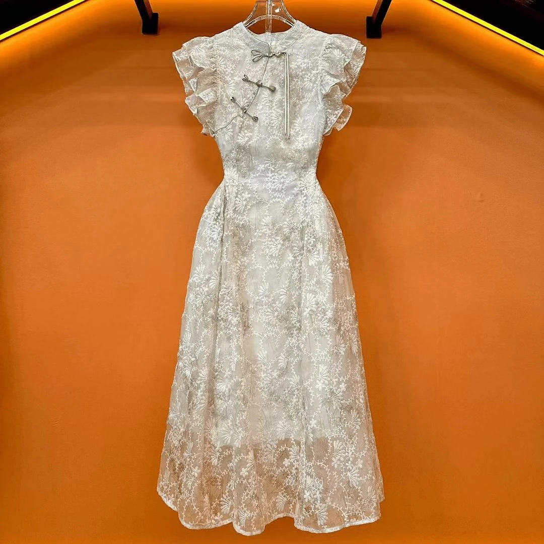 【琉璃盏】国风刺绣飞飞袖连衣裙女2025春夏设计感温柔风改良旗袍裙