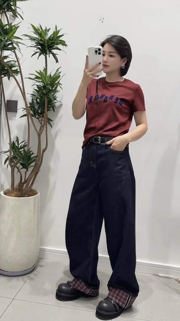 【卡蔓陈LILI】2025新款时尚百搭圆领字母印花短袖T恤女显瘦