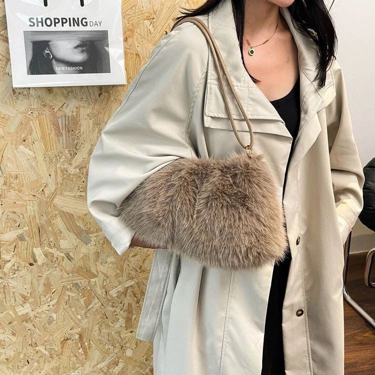 秋冬新款仿貂毛腋下包斜挎百搭毛绒包单肩包高级感手提包毛包A31