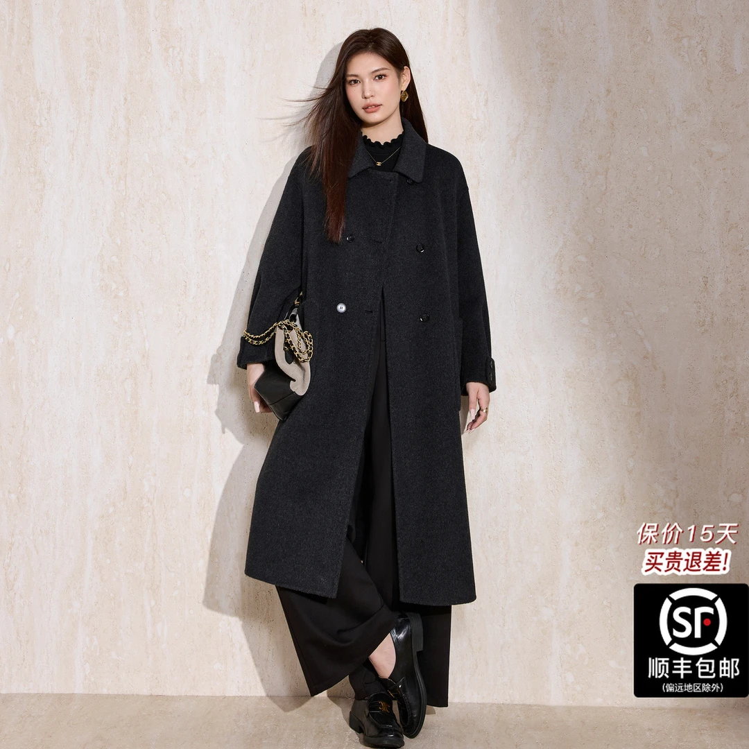 蓝语大码女装高级感双排扣羊毛大衣2025秋冬减龄显瘦长款外套