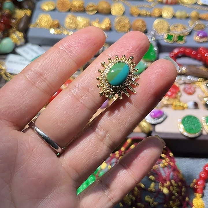 绿松石18K金镶嵌珠宝半成品松石水波纹路路通配饰