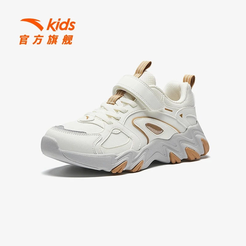 安踏儿童新款女大童魔术贴休闲鞋跑步鞋百搭时尚软底小白鞋-