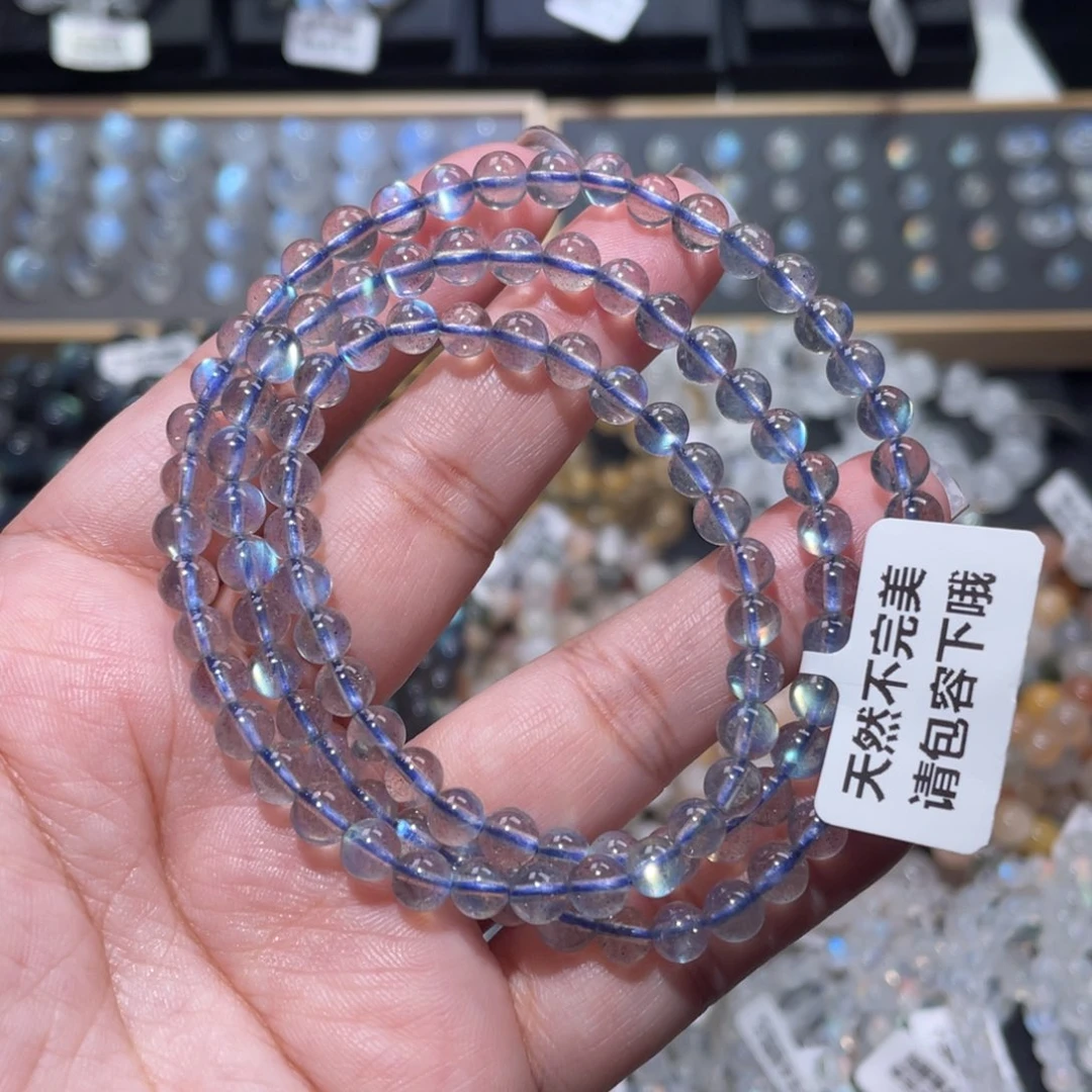 手链未镶嵌长石玻璃体灰月光手链多圈5.5mm