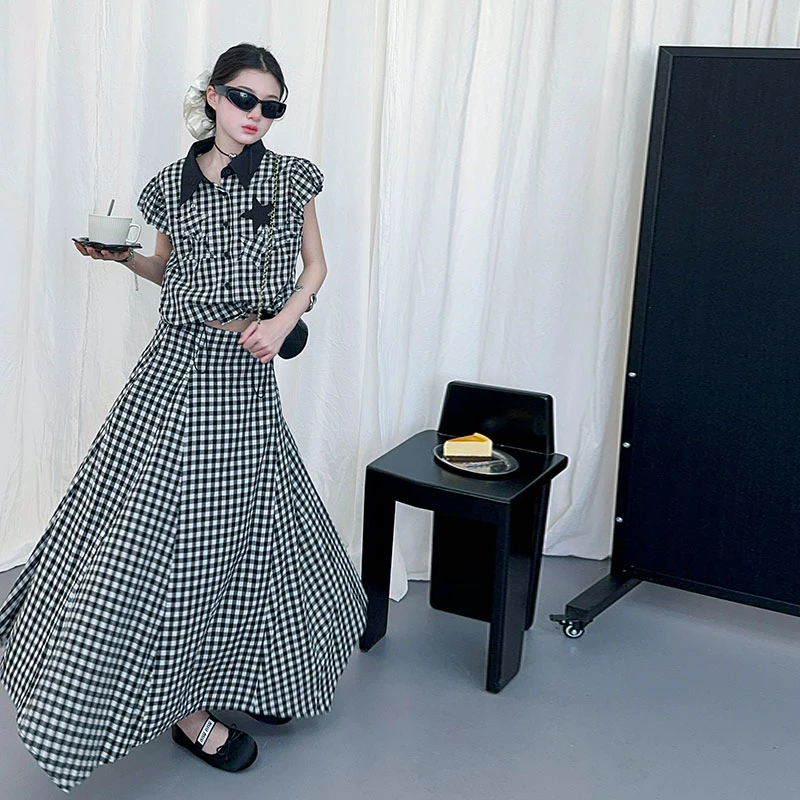 女童泡泡袖套装夏季2025儿童大童洋气时髦女孩夏装半身裙两件套潮