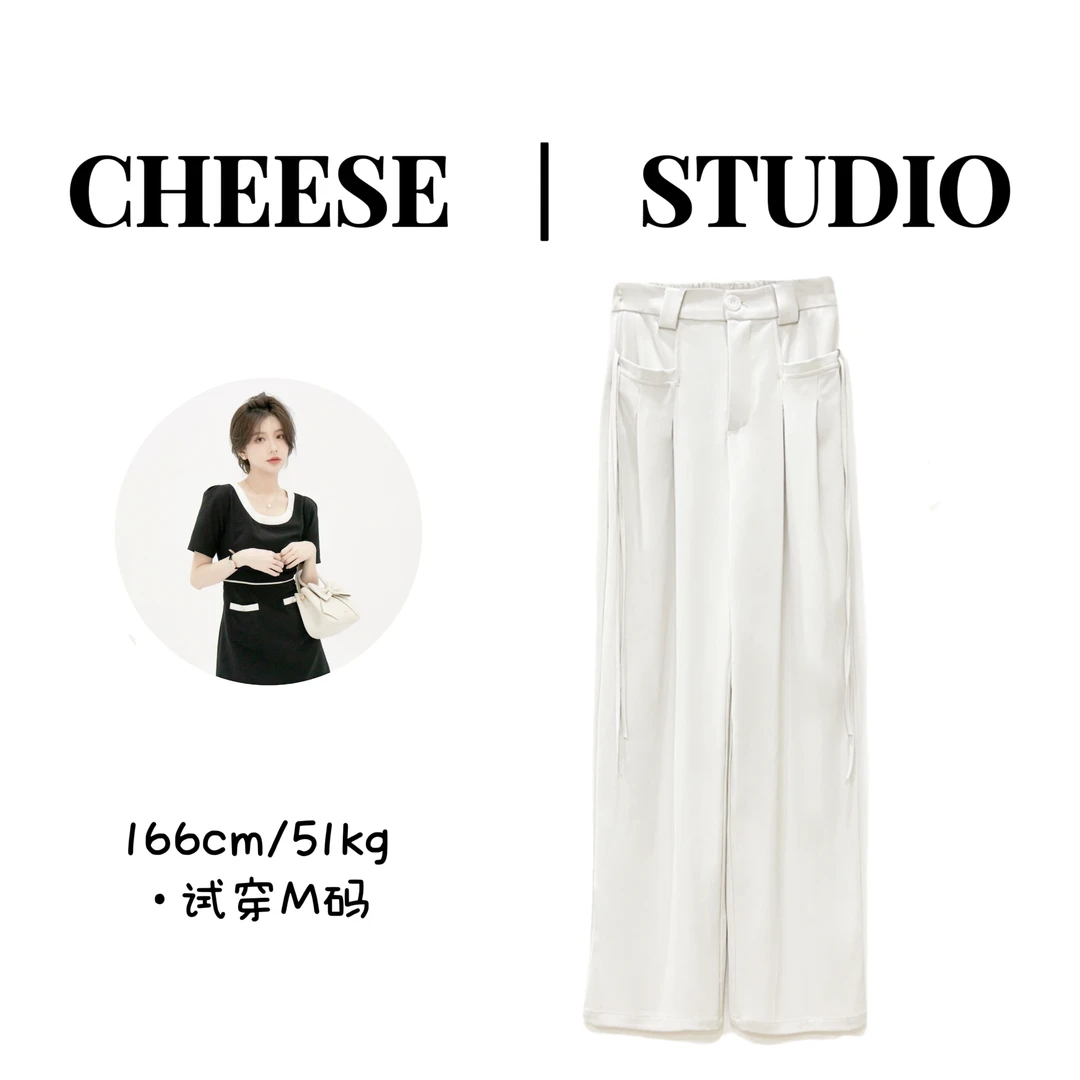 【芝士Cheese】美式辣妹西裤设计西裤西装阔腿裤白色高腰直筒时尚