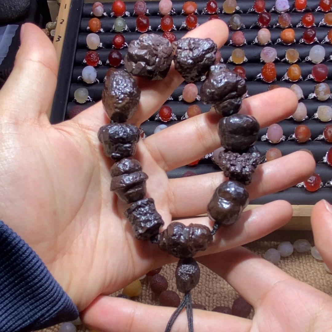 玛瑙/玉髓合金手链黑金刚手串