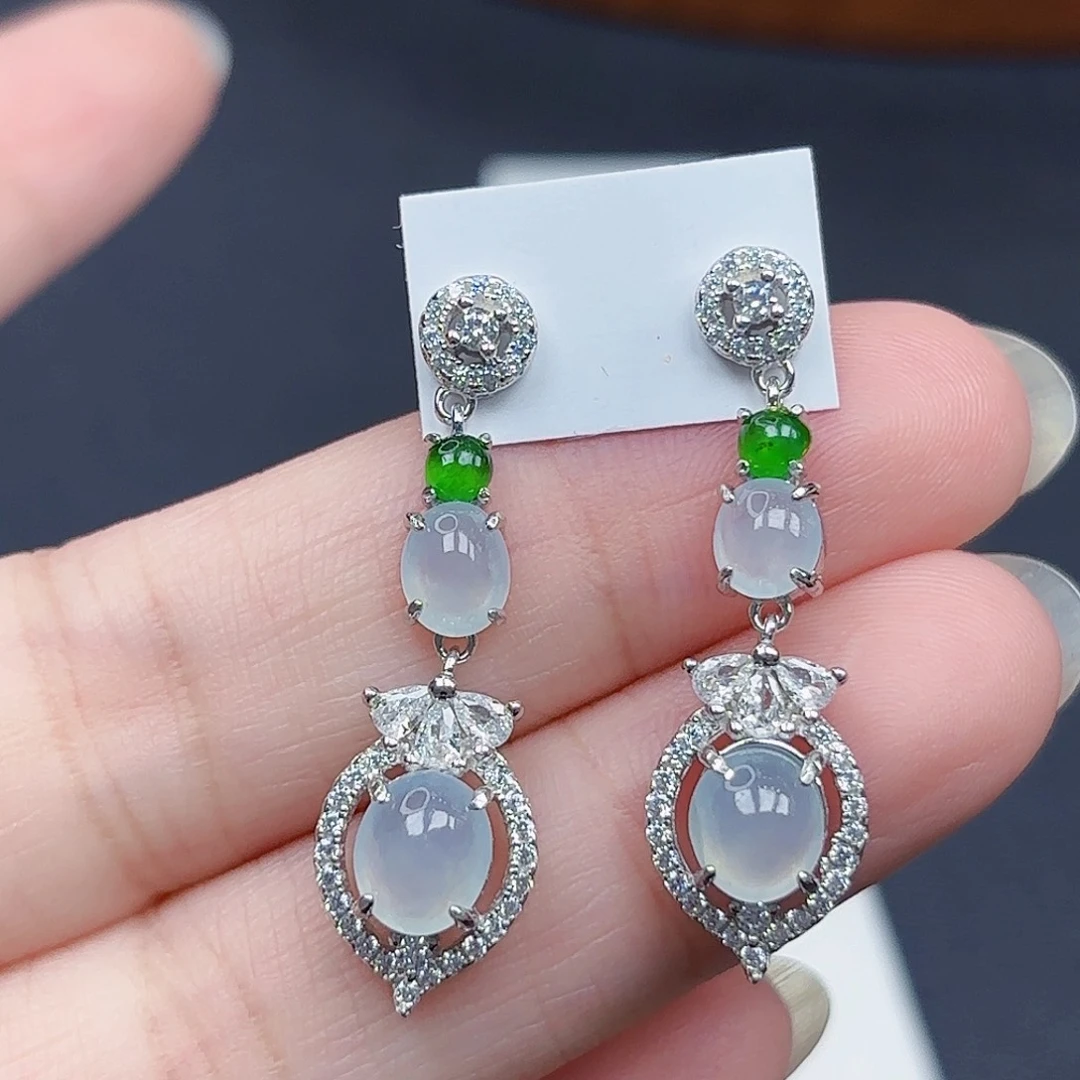 翡翠耳饰银S925镶嵌耳饰